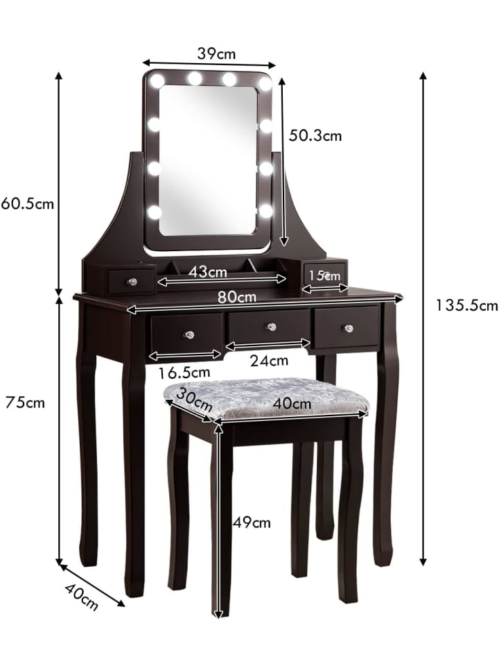COSTWAY Schminktisch Set LED in Braun günstig kaufen onesize