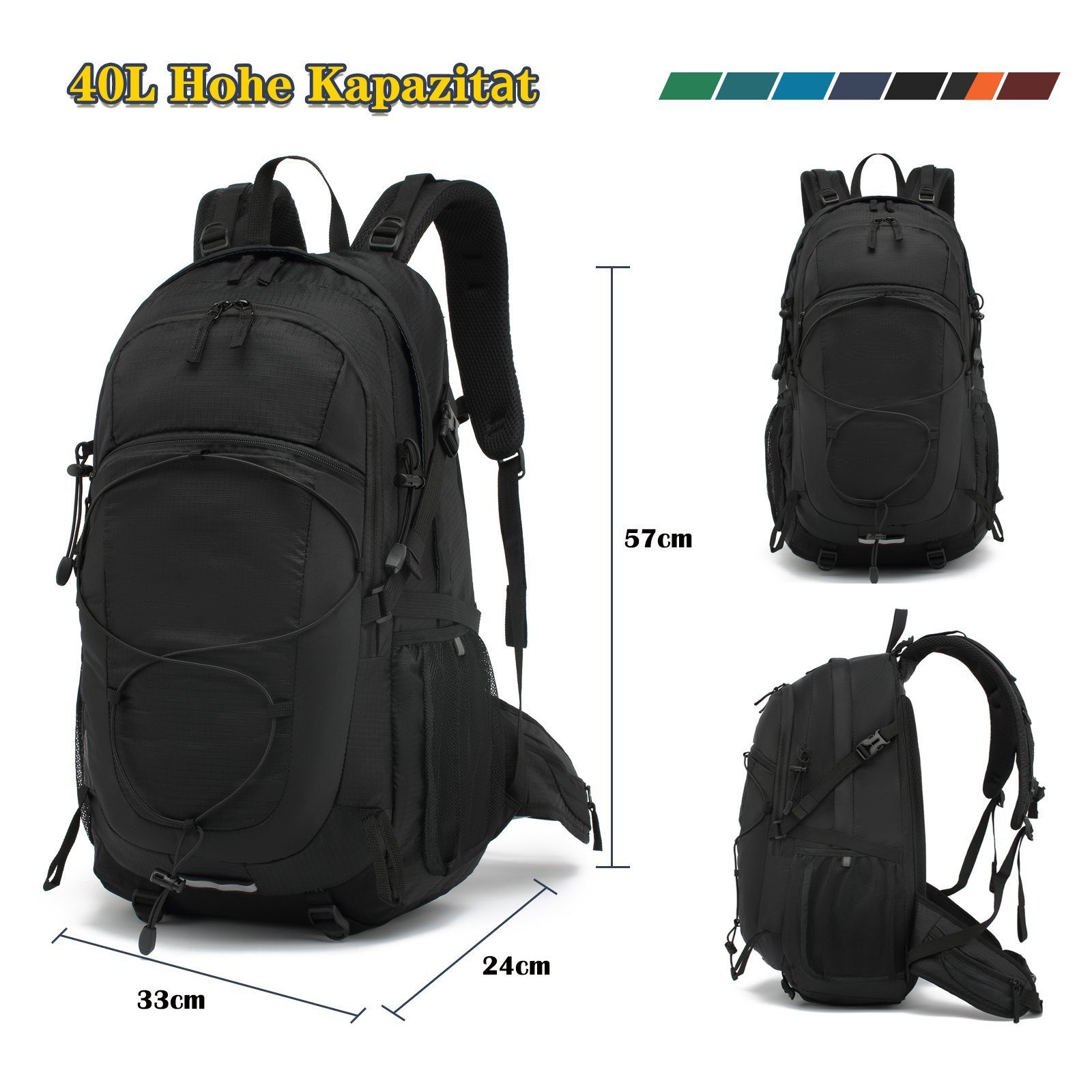 TAN.TOMI Wanderrucksack 40L Wanderrucksack Trekkingrucksack Rucksack Outdoor (Set mit 1 Rucksack und 1 Regenschutz, inkl. Regenhülle), mit Regenschutzhülle, Komressionsgurte für Trekkingstöcke