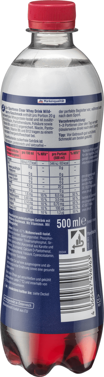 Proteindrink, Clear Whey, Wildberry Geschmack, trinkfertig, 500 ml EINWEG