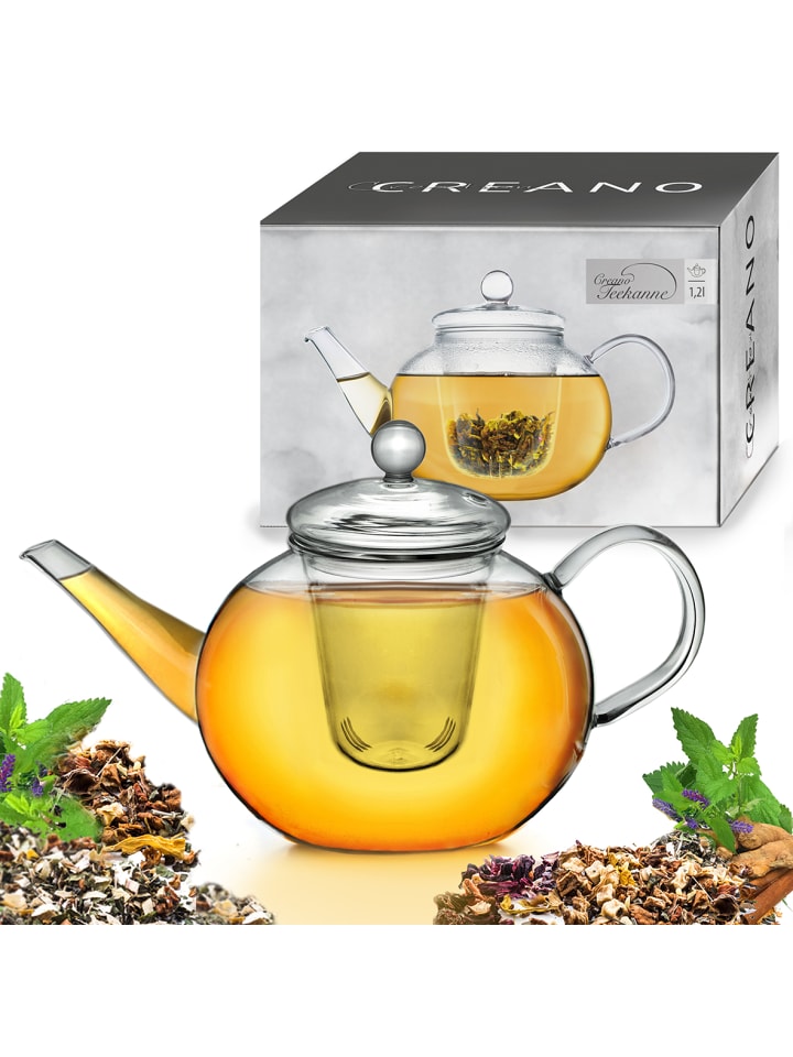 Creano Teekanne bauchig 1,2L mit Glasfilter günstig kaufen 1200ml