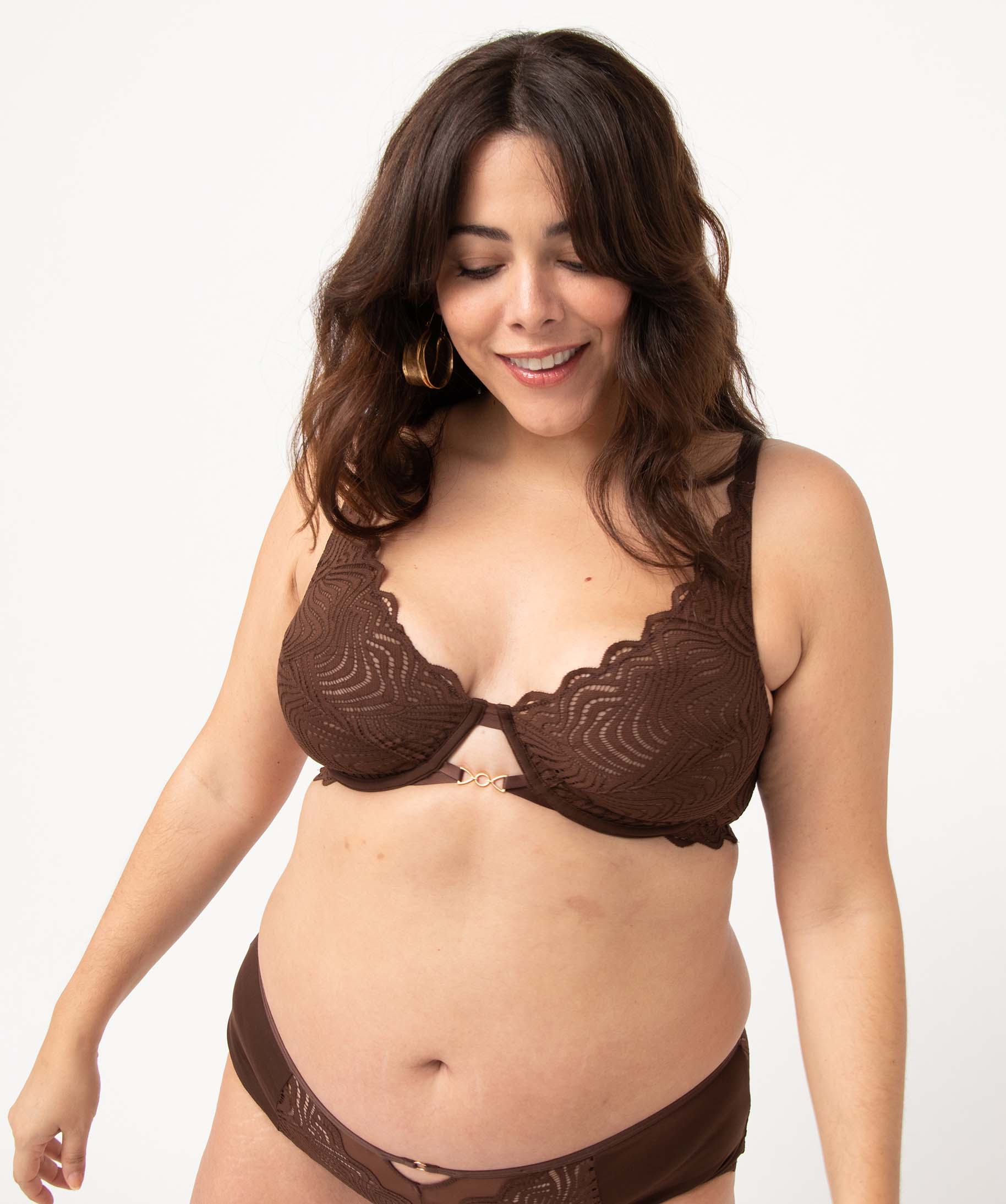 Soutien-gorge femme grande taille emboitant en dentelle moderne marron | GEMO