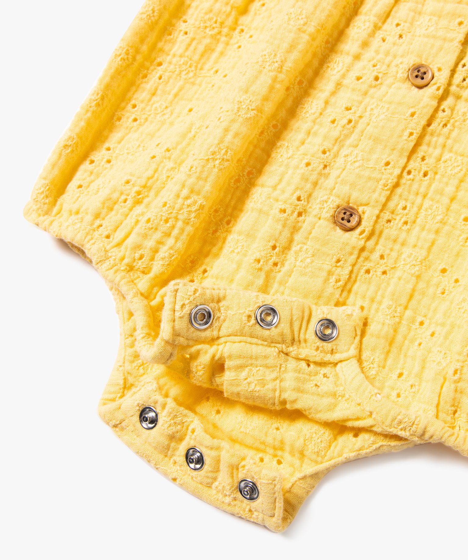 Combishort bébé à bretelles forme barboteuse en dentelle ... jaune | GEMO