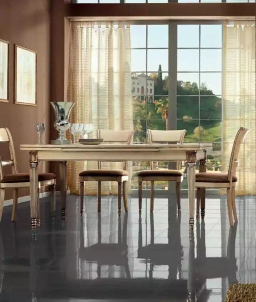 JVmoebel Esszimmer-Set Esszimmer Set Sideboard 4x Stühle Gruppe Essgarnitur Tisch 6tlg., (6-St., 1x Esstisch + 1x Sideboard + 4x Stühle), Made in Italy