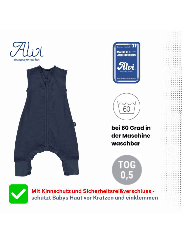 Kinderhaus Blaubär Mull Sleep-Overall Schlafsack light TOP in Poseidon günstig kaufen