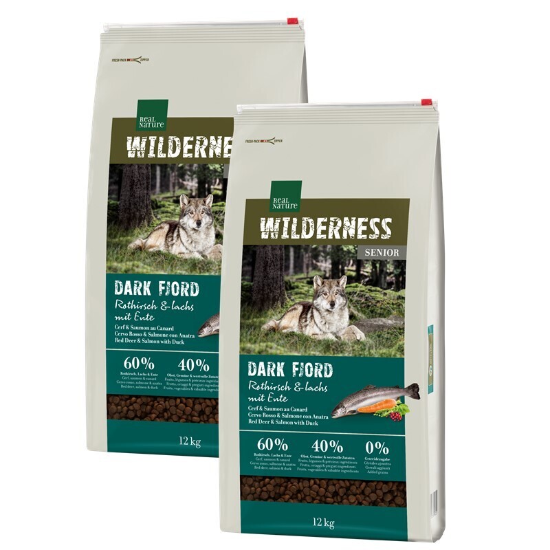 REAL NATURE Hundetrockenfutter REAL NATURE WILDERNESS Senior Dark Fjord Rothirsch & Lachs mit Ente 2x12 kg