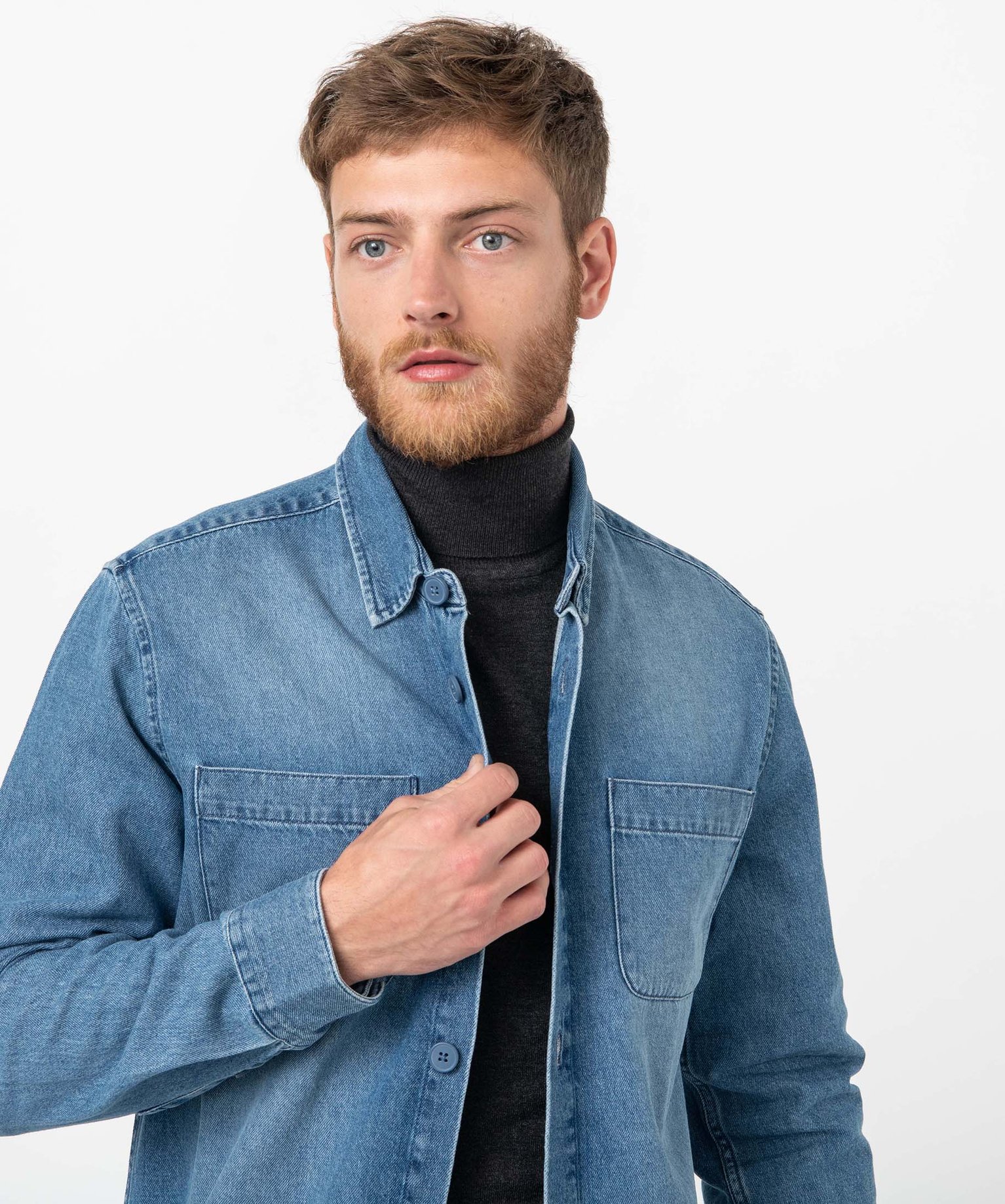 Chemise homme en jean avec poches poitrine bleu | GEMO