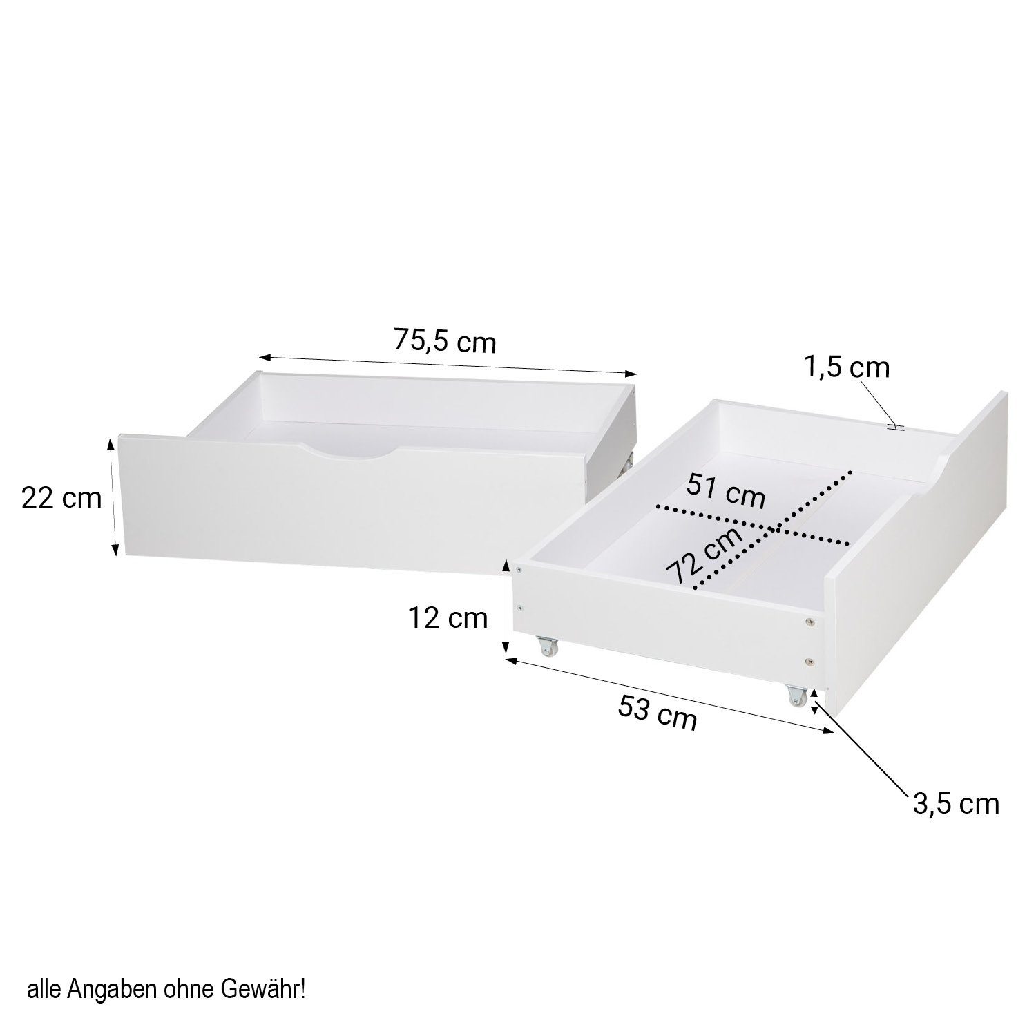 Homestyle4u Bettschubkasten Bettkasten Set 2 Schubladen Holz Aufbewahrung Weiß