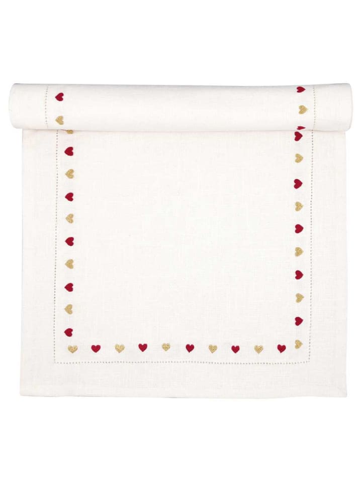 Greengate Tischläufer GRACE Weiß mit HERZEN Gestickt in Rot und Gold günstig kaufen onesize