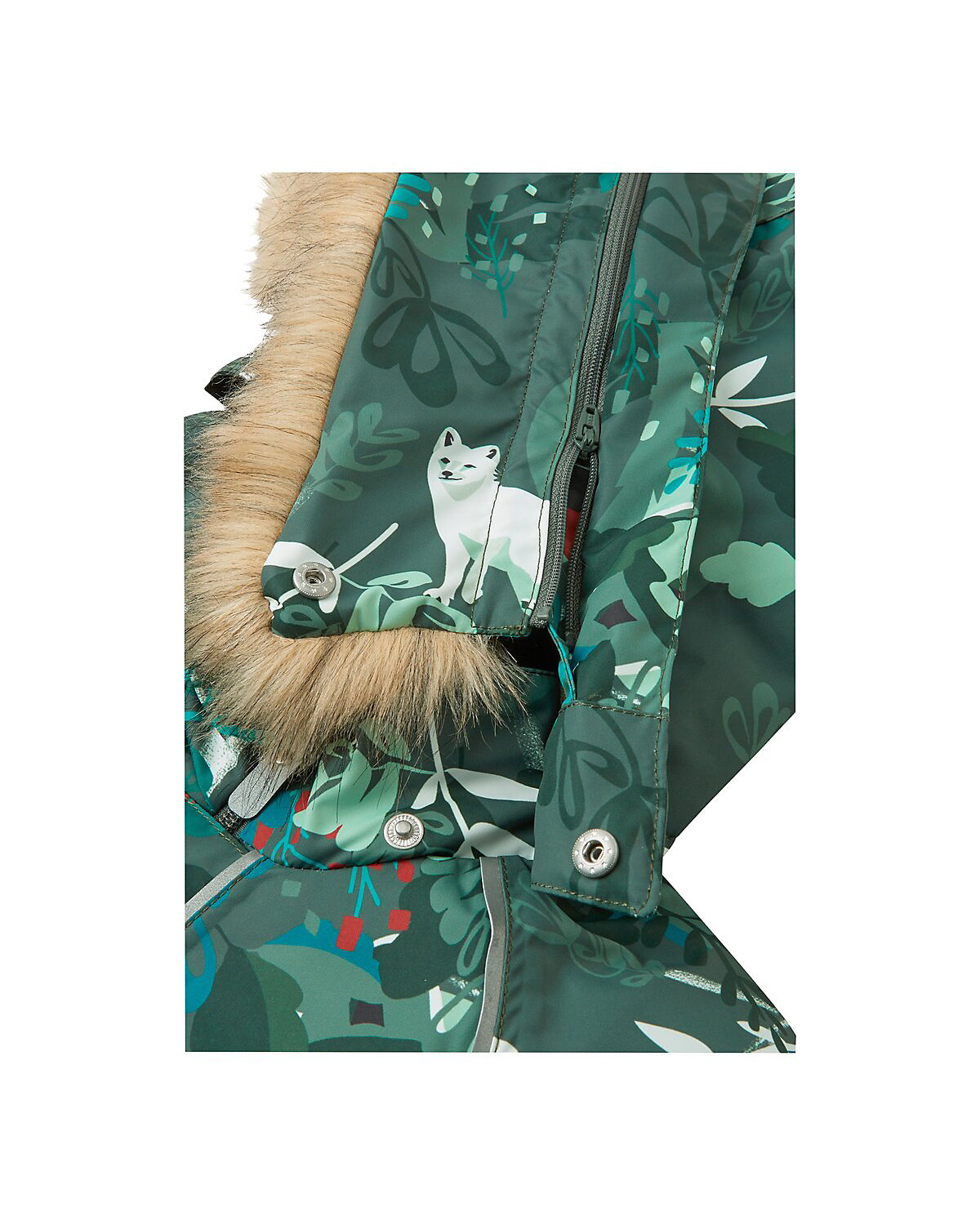 Schneeoverall Kapuze mit Fake Fur Tiere Blätter