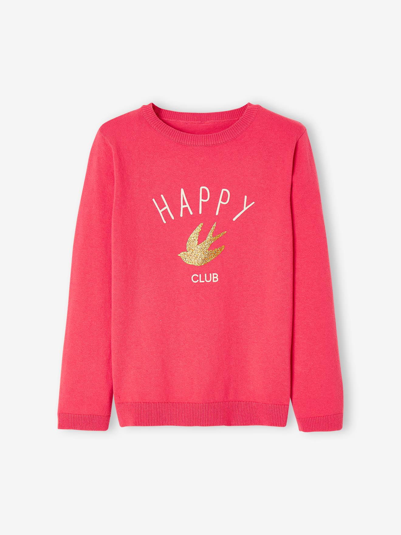 Pull Basics à message détails irisés fille framboise