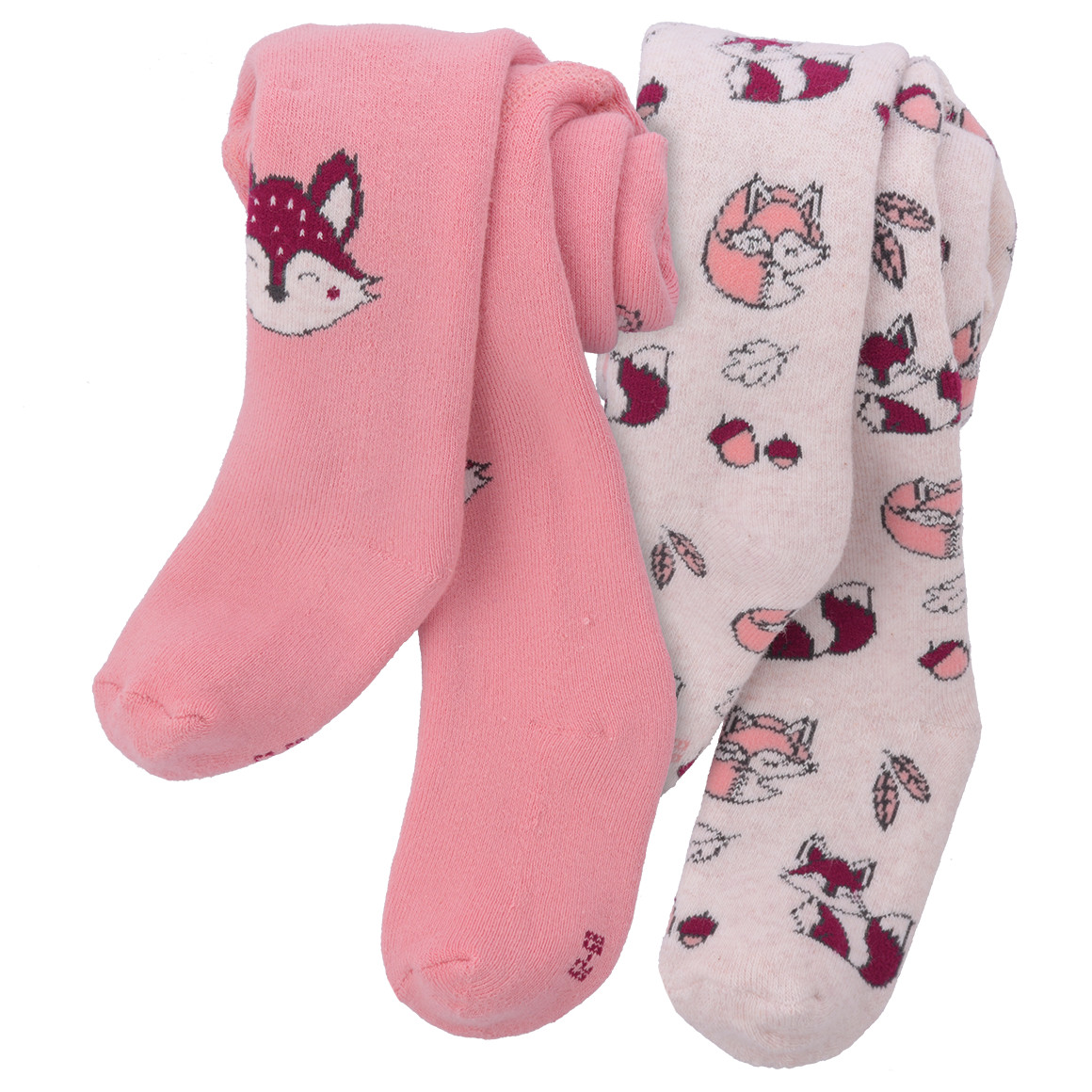 2 Baby Frottee-Strumpfhosen mit Fuchs-Motiven