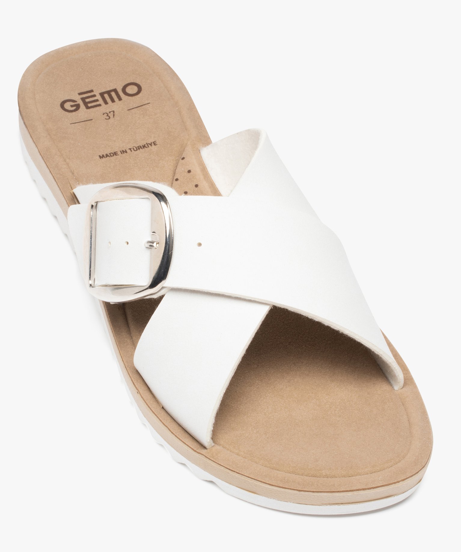 Mules femme plates à brides épaisses et à boucle blanc | GEMO