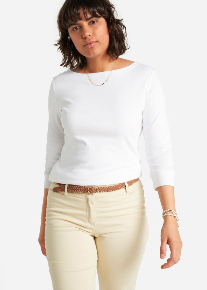 Stretch-Shirt mit U-Boot-Ausschnitt