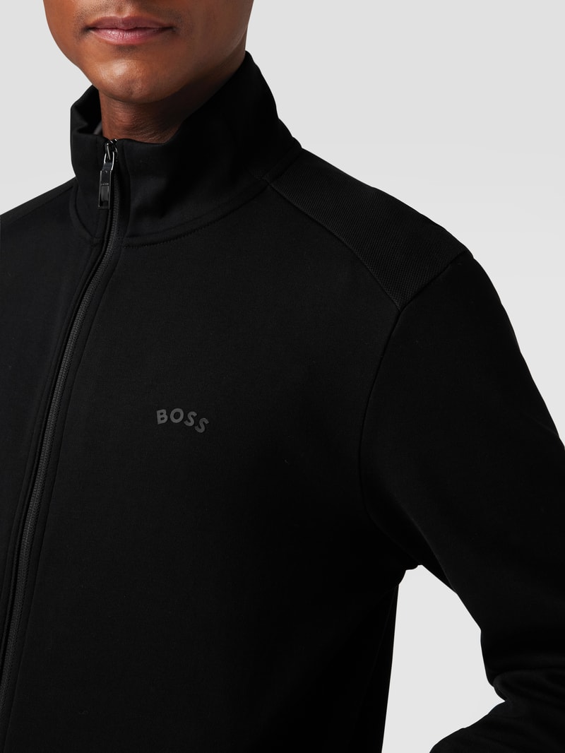 Sweatjacke mit Label-Patch in schwarz