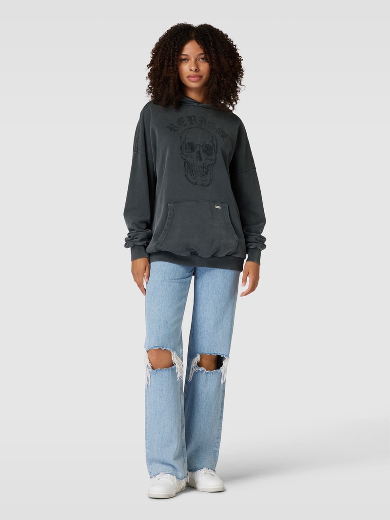 Hoodie mit Ziersteinbesatz in anthrazit