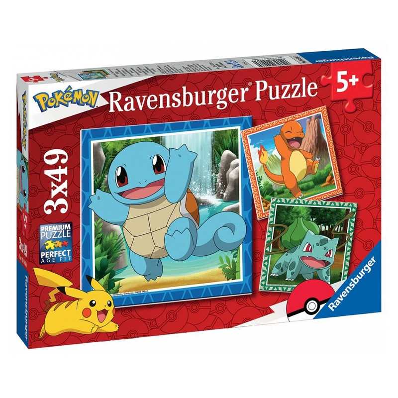 Puzzles Pokemon Salameche, Bulbizarre et Carapuce 3 x 49 pièces