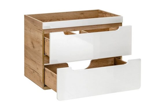 Fun Möbel Badmöbel-Set Badmöbel Set 5-tlg Badezimmerset FERMO Weiss HGL inkl. Waschtisch 80cm, (Set, 5-St., Bestehend aus: Waschbeckenunterschrank inkl. Keramikbecken, Spiegelschrank, 3 x Hängeschrank), Schubladen und Türen mit Soft-Close-System