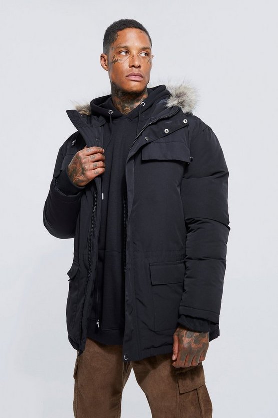 Recycelter Kunstfell-Parka mit Kapuze
