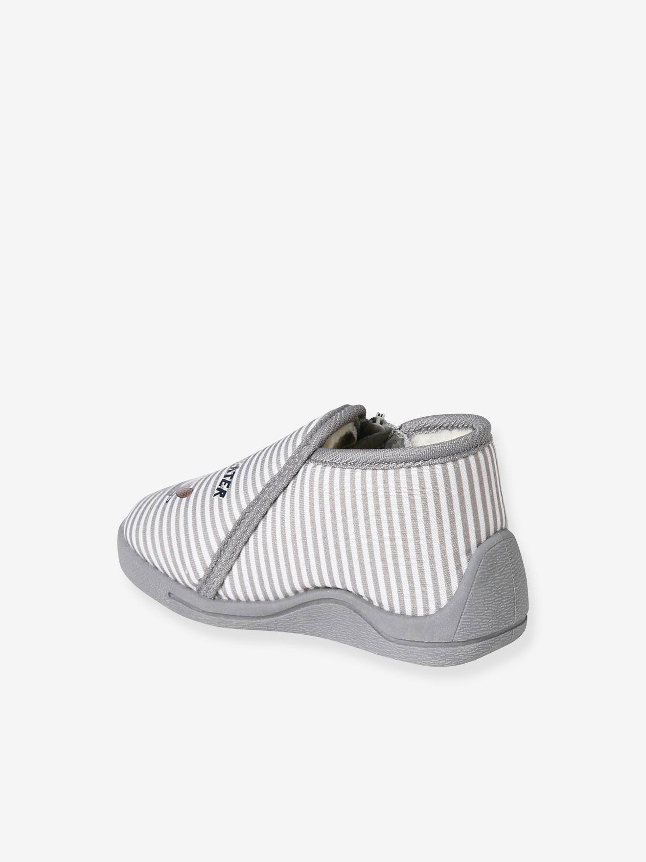 Chaussons zippés bébé en textile imprimé rayé gris