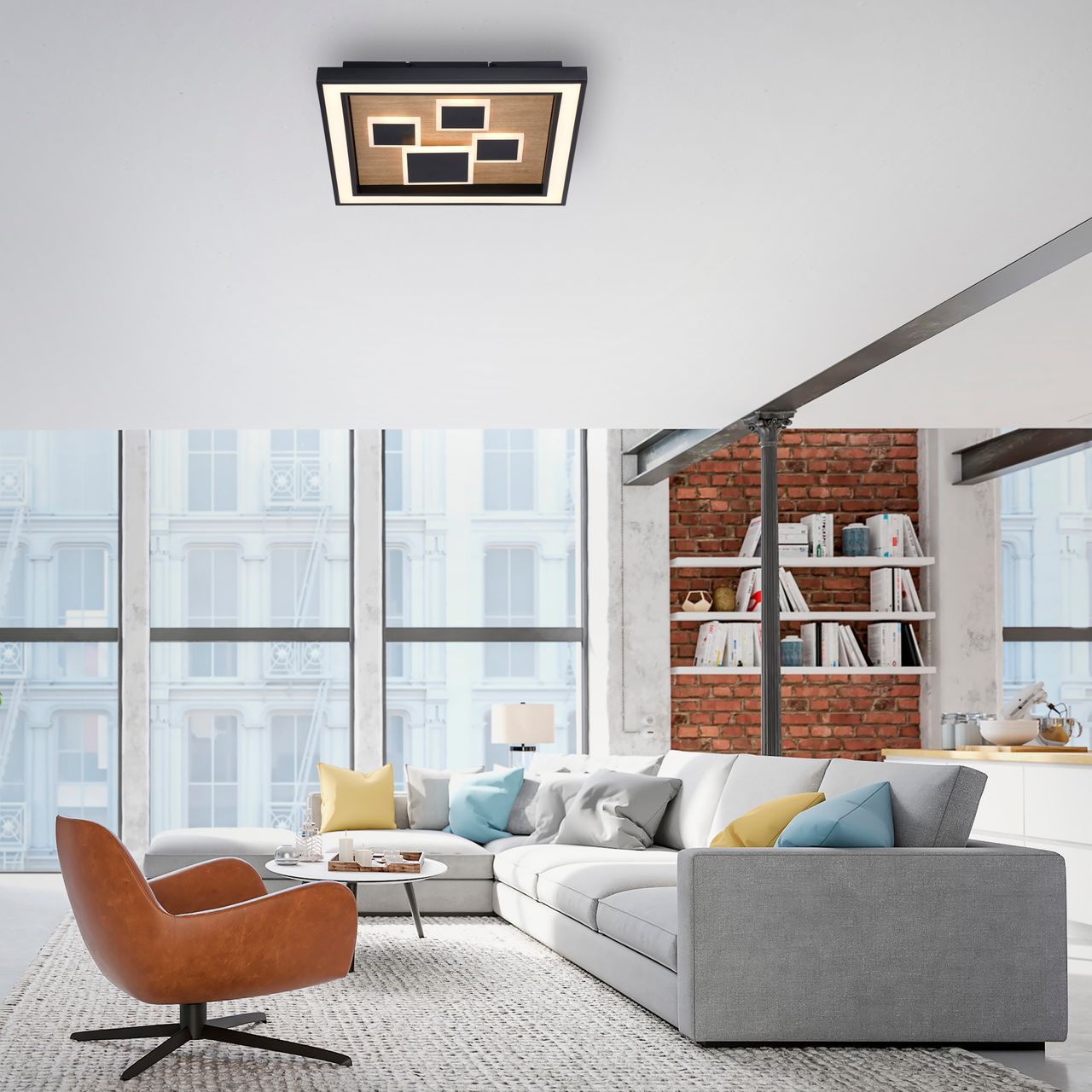 Paul Neuhaus LED Deckenleuchte ELIZA, Serienschalter, 3000 Kelvin, quatratisch, Holz-natur