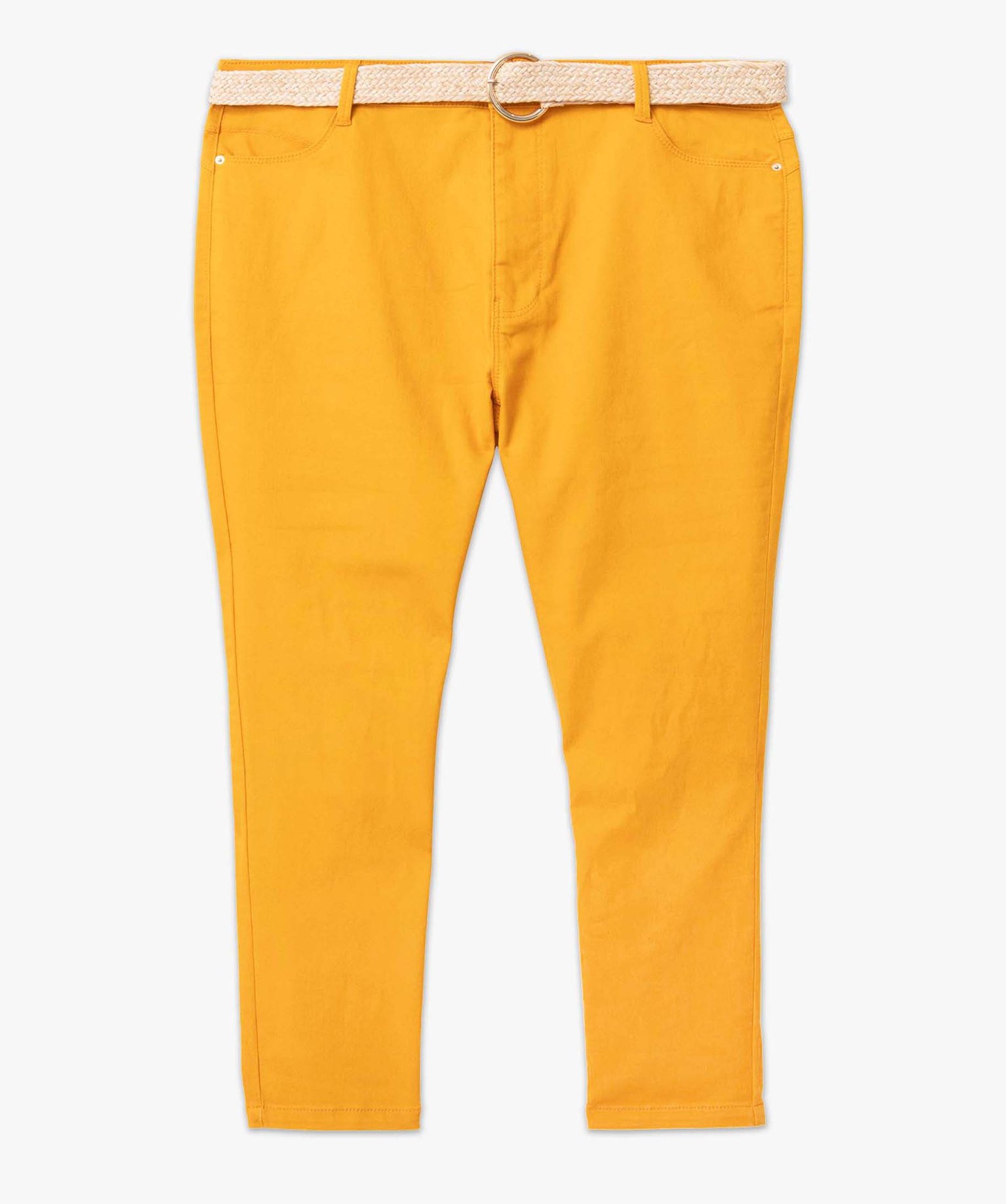 Pantacourt femme grande taille en twill coloré avec ceintur... jaune | GEMO