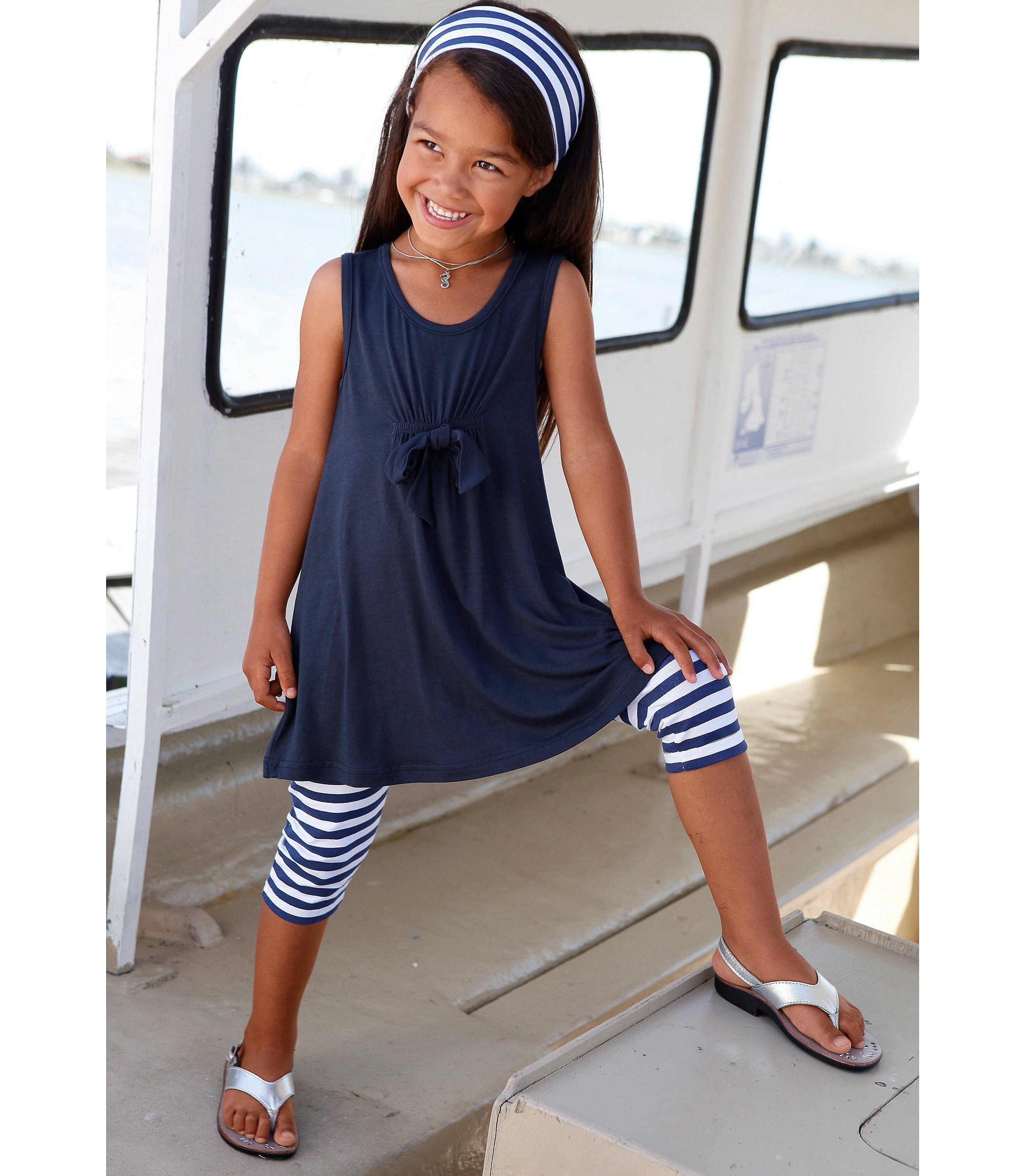 KIDSWORLD Kleid, Leggings & Haarband (Set, 3-tlg) Capri und Haarband maritim geringelt