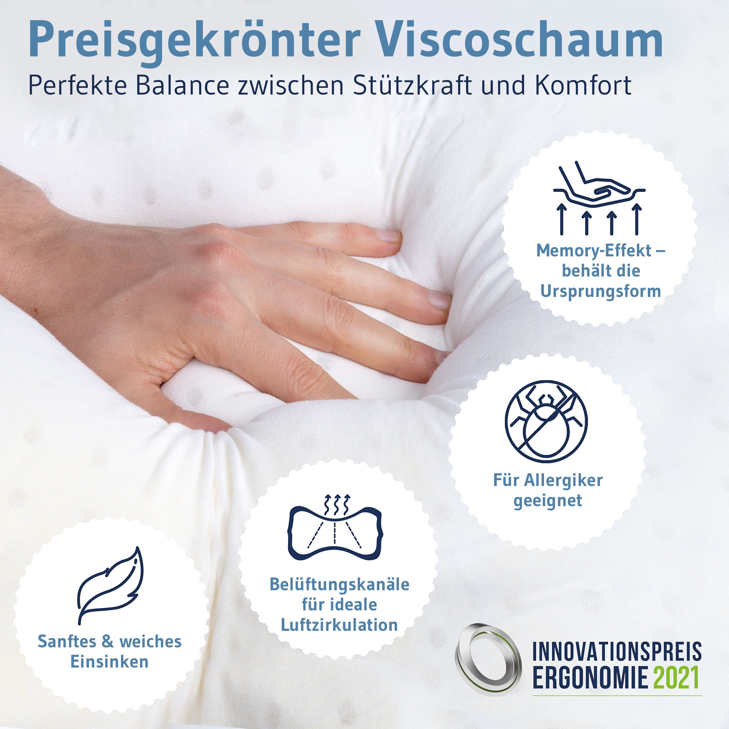 Third of Life Seitenschläferkissen ACAMAR, Ergonomisches Visco-Kopfkissen, Memory Foam Kissen mit Thermo-Bezug