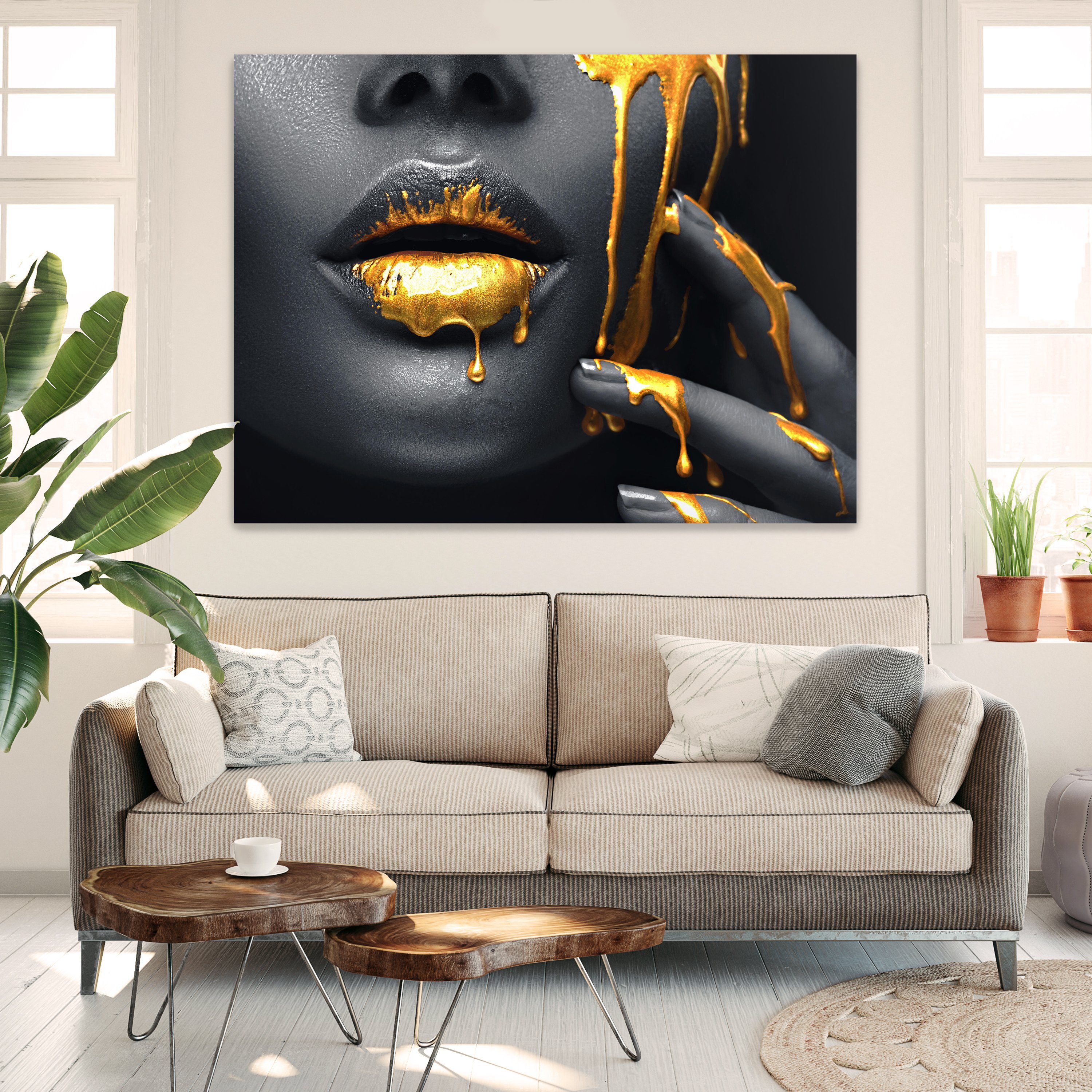 wandmotiv24 Leinwandbild Frauen Lippen, Lippen (1 St), Wandbild, Wanddeko, Leinwandbilder in versch. Größen