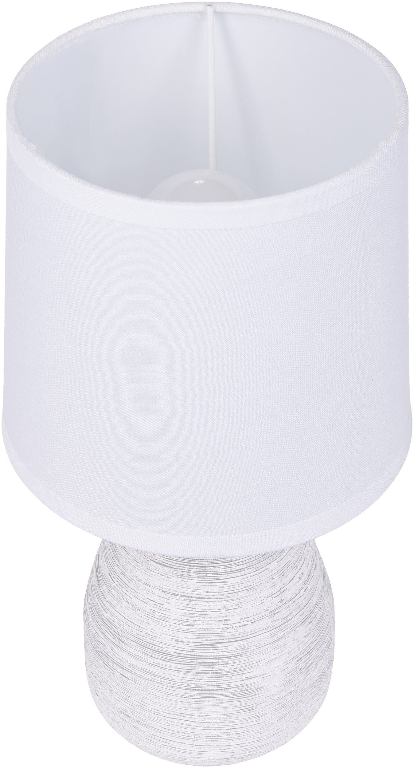 BRUBAKER Tischleuchte Landhaus Shabby Chic, Designer Tischlampe, Ohne Leuchtmittel, 1x oder 2er Set Deko Nachttischlampe mit Stein Optik, Keramik, Schirm Weiß