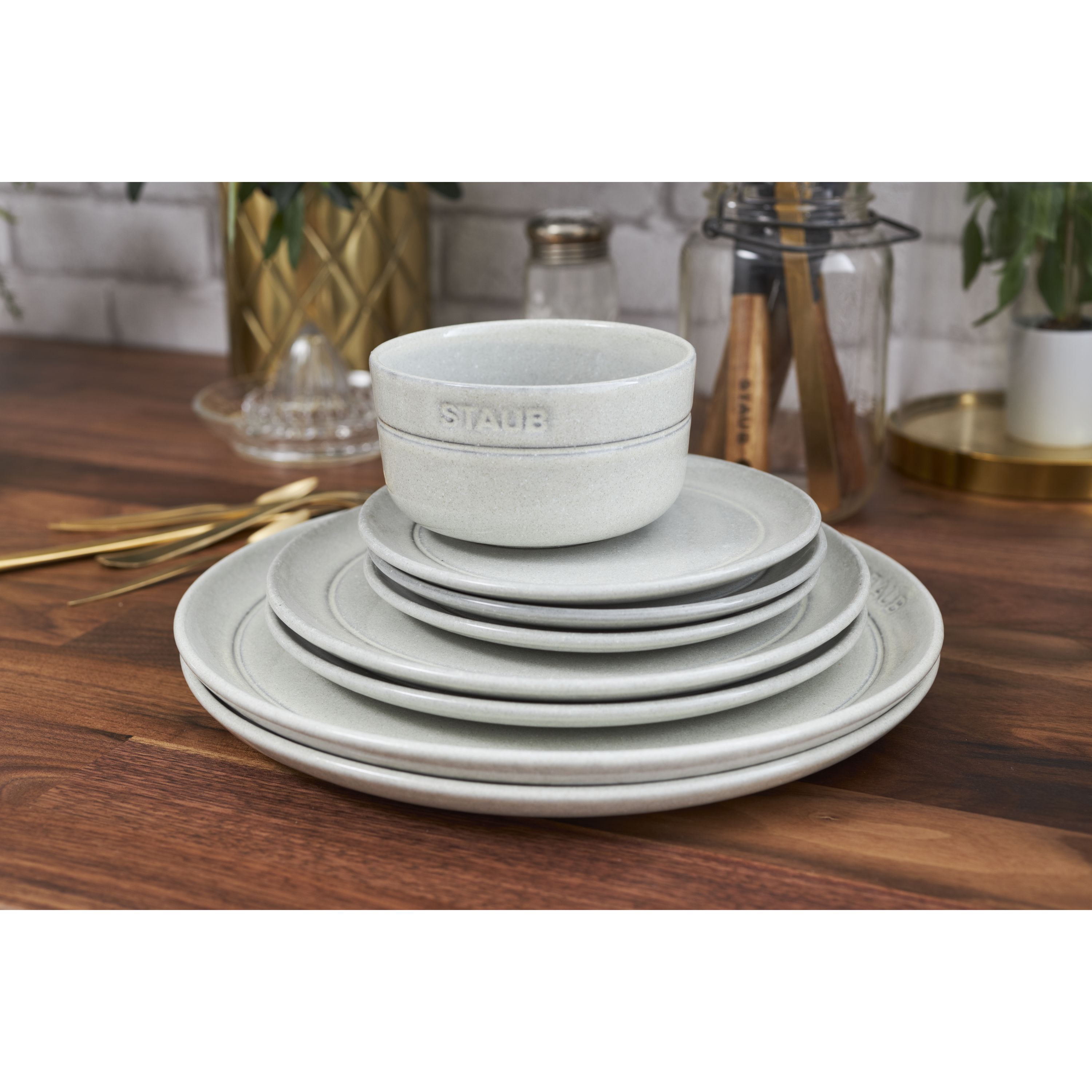 Teller flach 15 cm, Keramik, Weisser Trüffel