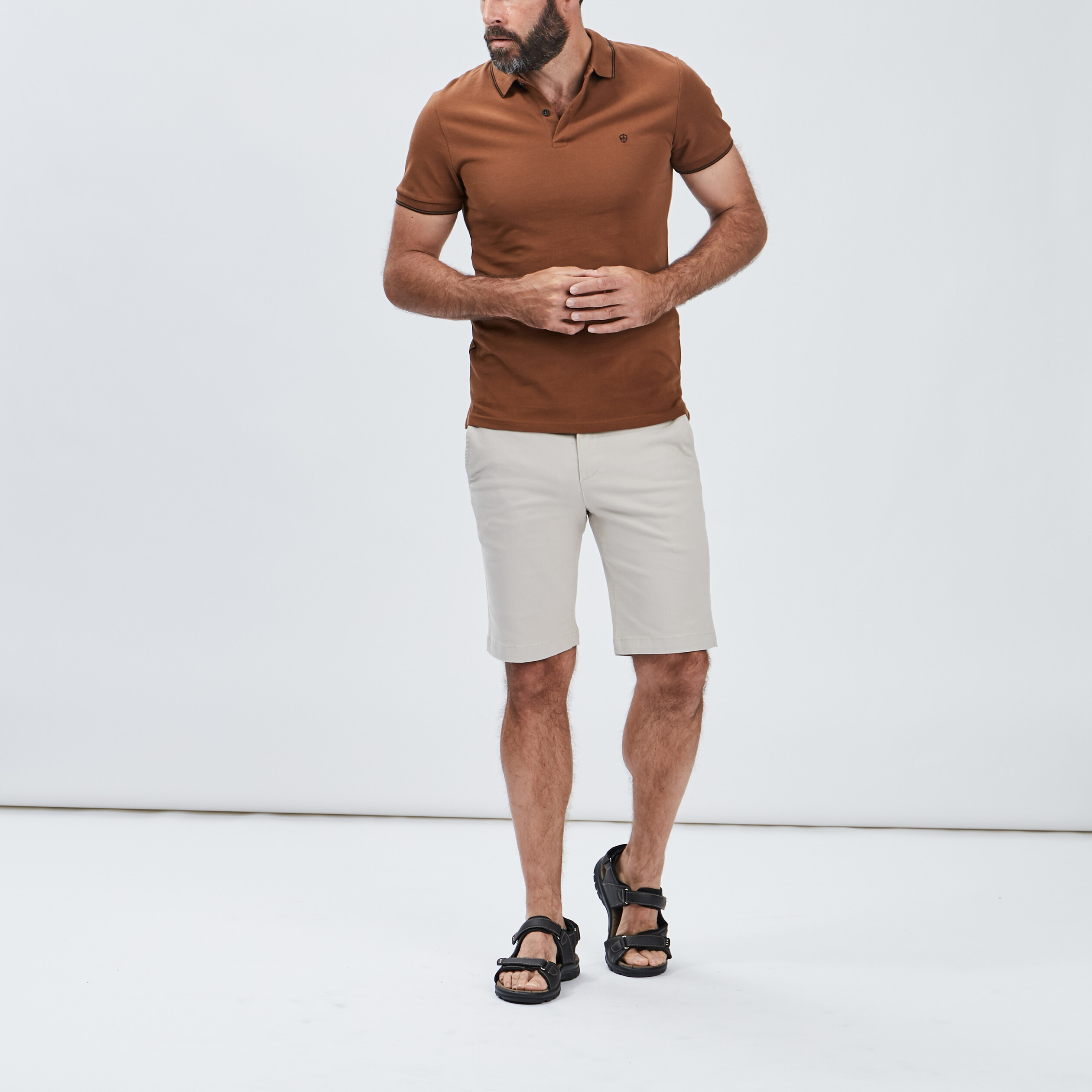 Polo manches courtes bords contrastés camel homme | La Halle