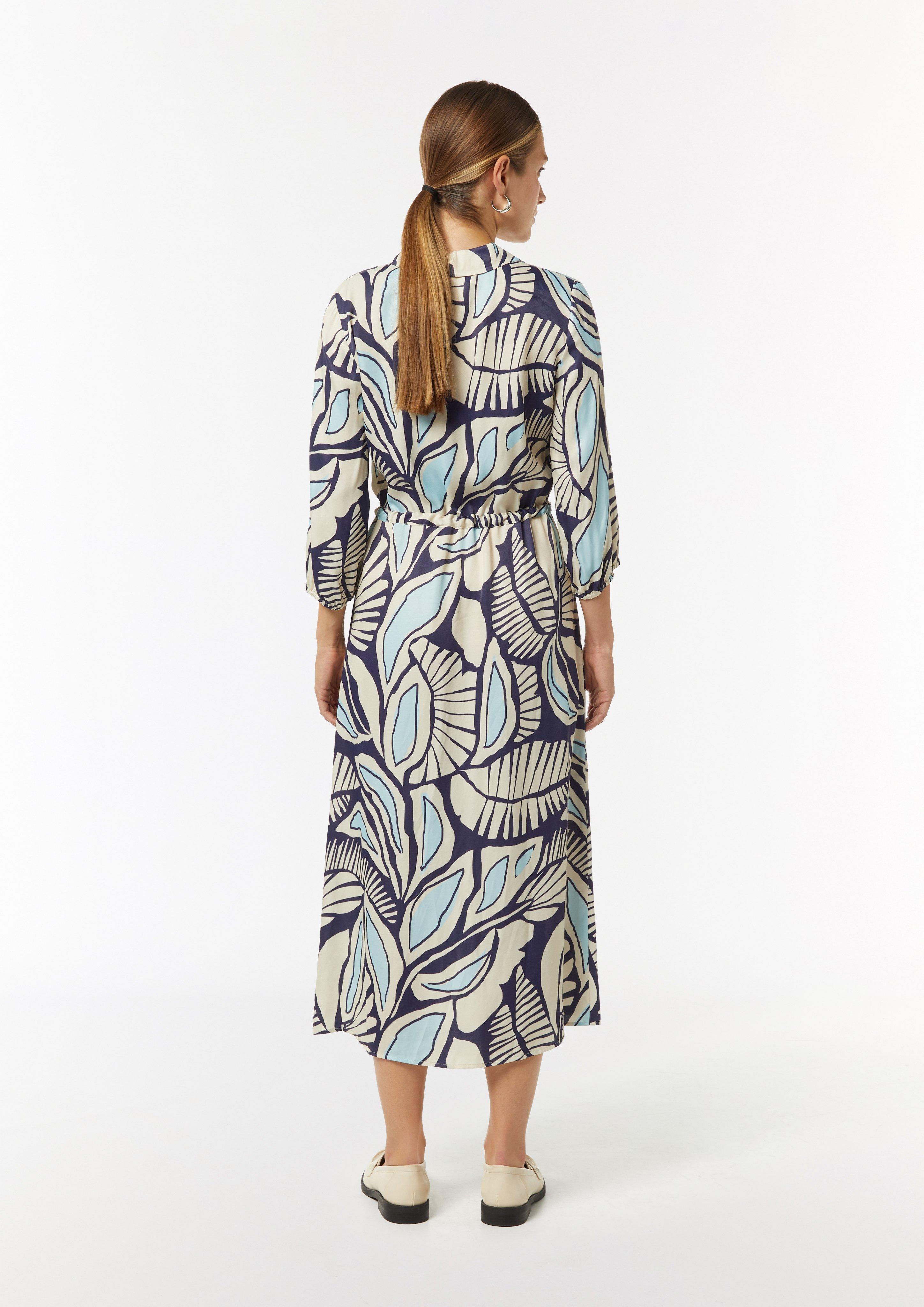 Gemustertes Hemdblusenkleid mit Tunnelzug - hellblau