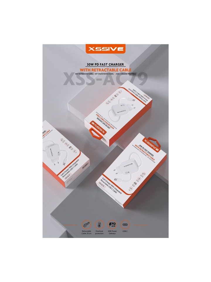 COFI 1453 Xssive 30W PD Schnellladegerät mit einziehbarem USB-C Kabel - Weiß in Weiß günstig kaufen onesize