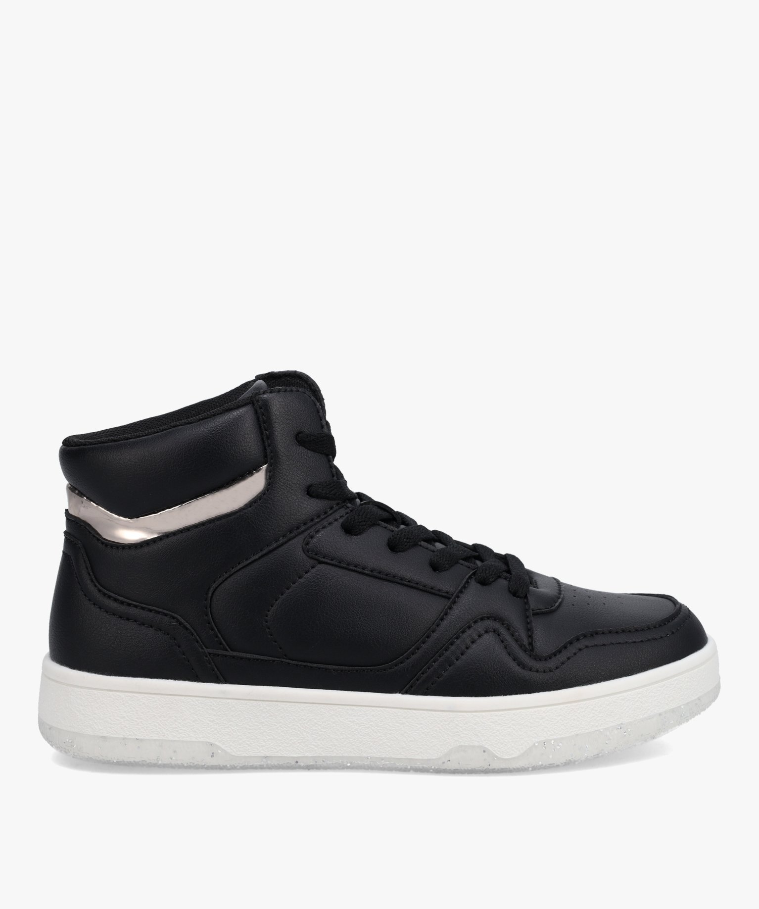 Baskets femme mid-cut unies à semelle pailletée noir | GEMO