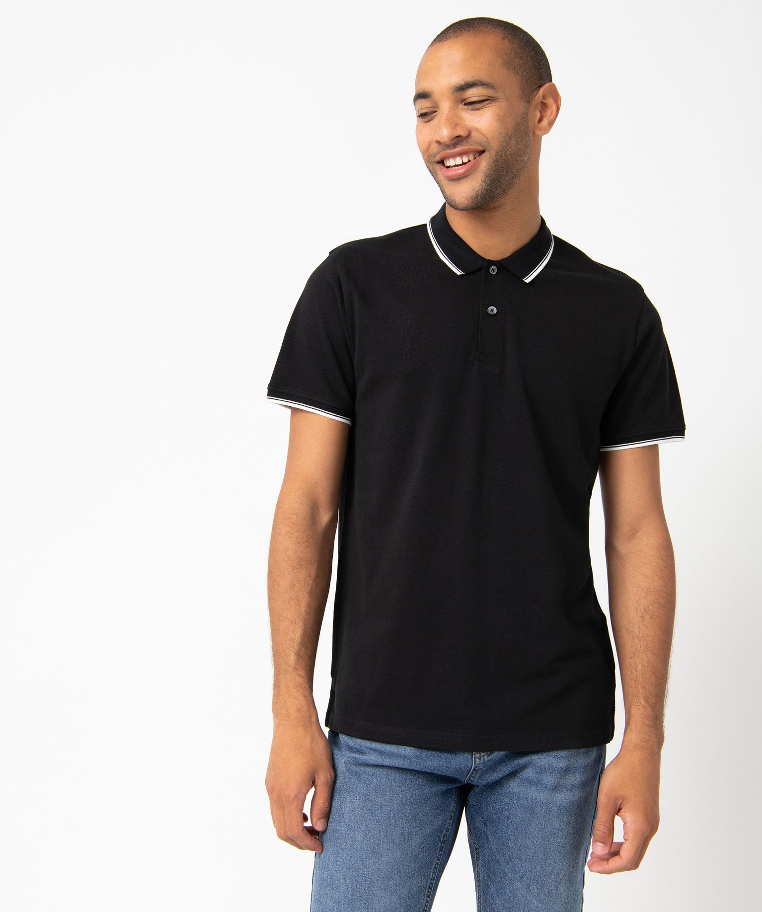 Polo homme à manches courtes et finitions contrastantes noir | GEMO