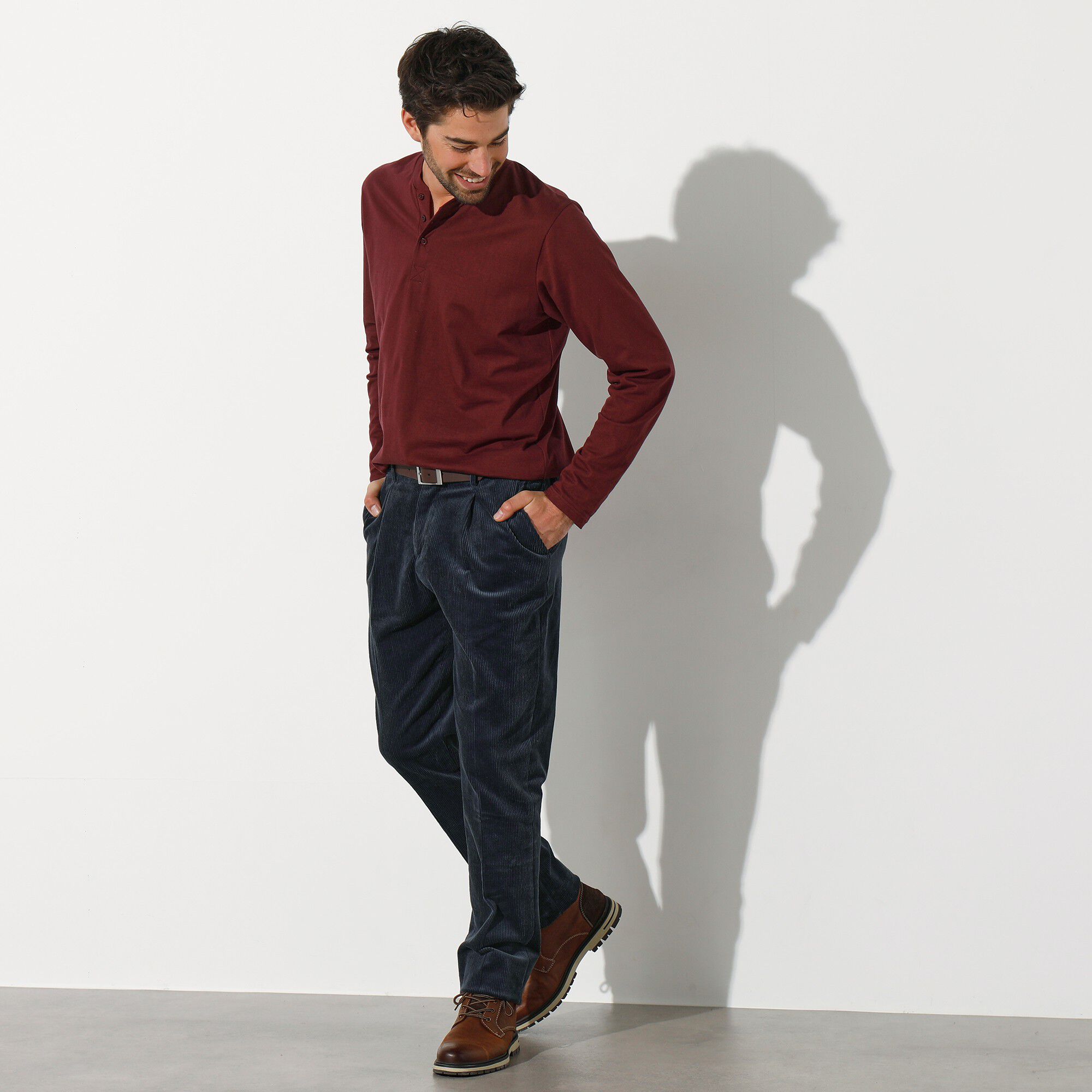 Pantalon velours taille élastiquée à pinces