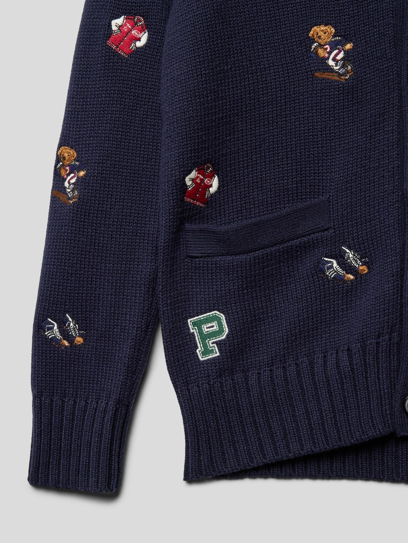 Cardigan mit Motiv-Stitchings in marineblau