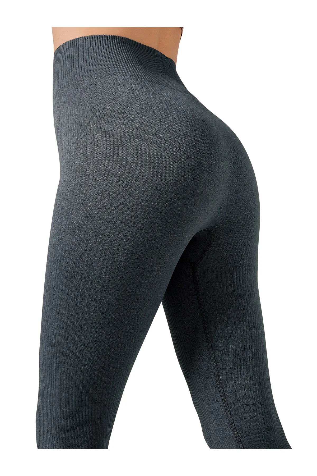 LOS OJOS  Nahtlose, gerippte Fitness-Leggings für Damen in Anthrazit mit hoher Taille