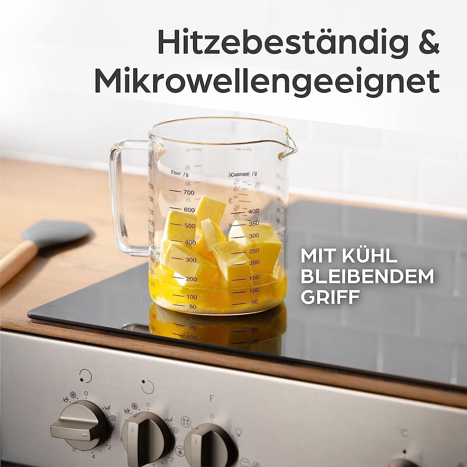 Praknu Messbecher Messbecher Set Glas 500/1000ml, Borosilikatglas, (Set)