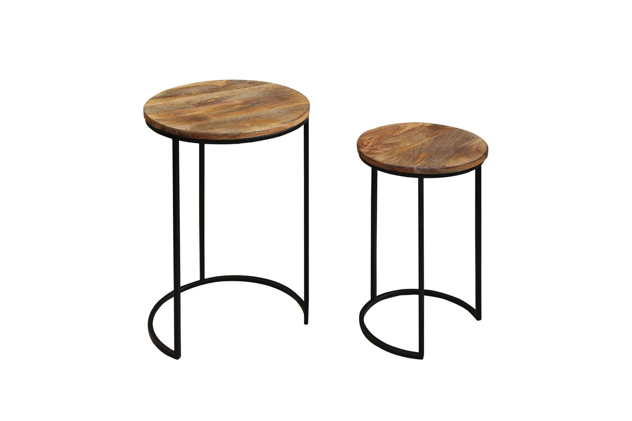 byLiving JARON Zweisatztisch, Breite 40 cm, Metall schwarz pulverbeschichtet, Mangoholz natur