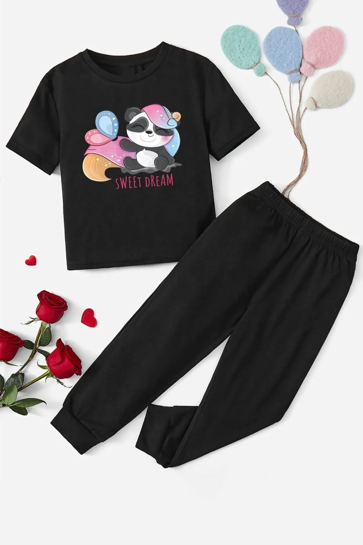 uyguntarz  Sweet Dream Panda Bottom für Kinder – Top-Trainingsanzug-Set