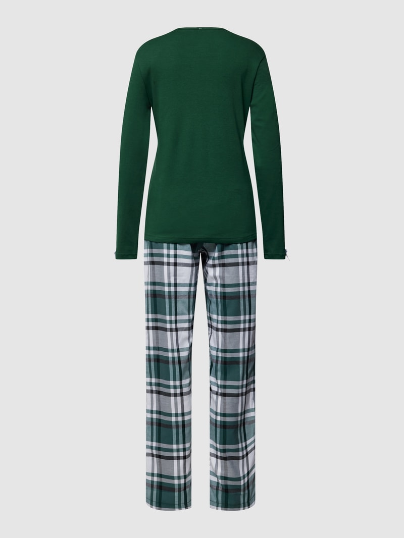 Pyjama mit Statement-Stitching Modell 'Kuschelige Zeiten' in dunkelgrün