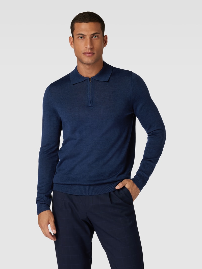Strickpullover mit kurzem Reißverschluss in dunkelblau meliert