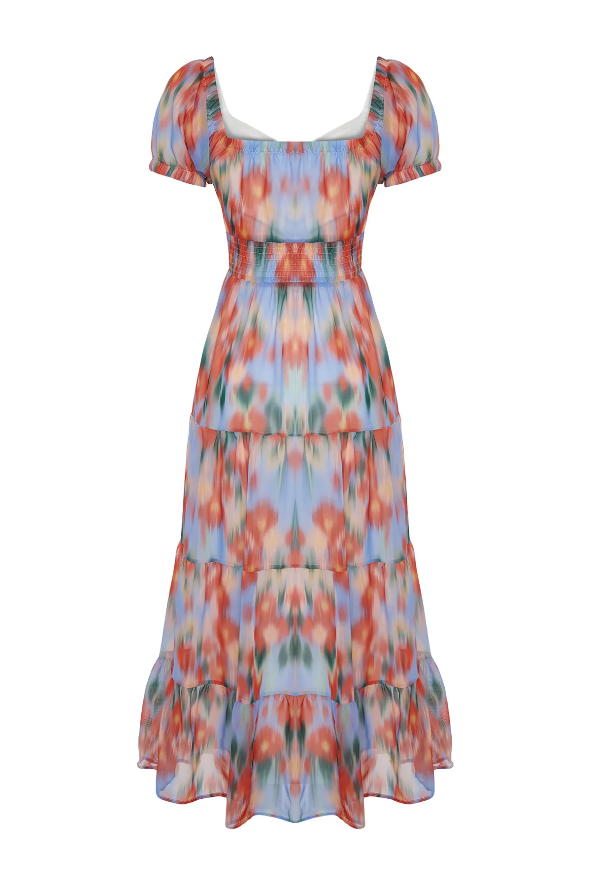 Trendyol Collection  Blauer Blumendruck - Gipe Detailliertes A-Linien-Maxikleid TWOSS24EL00807