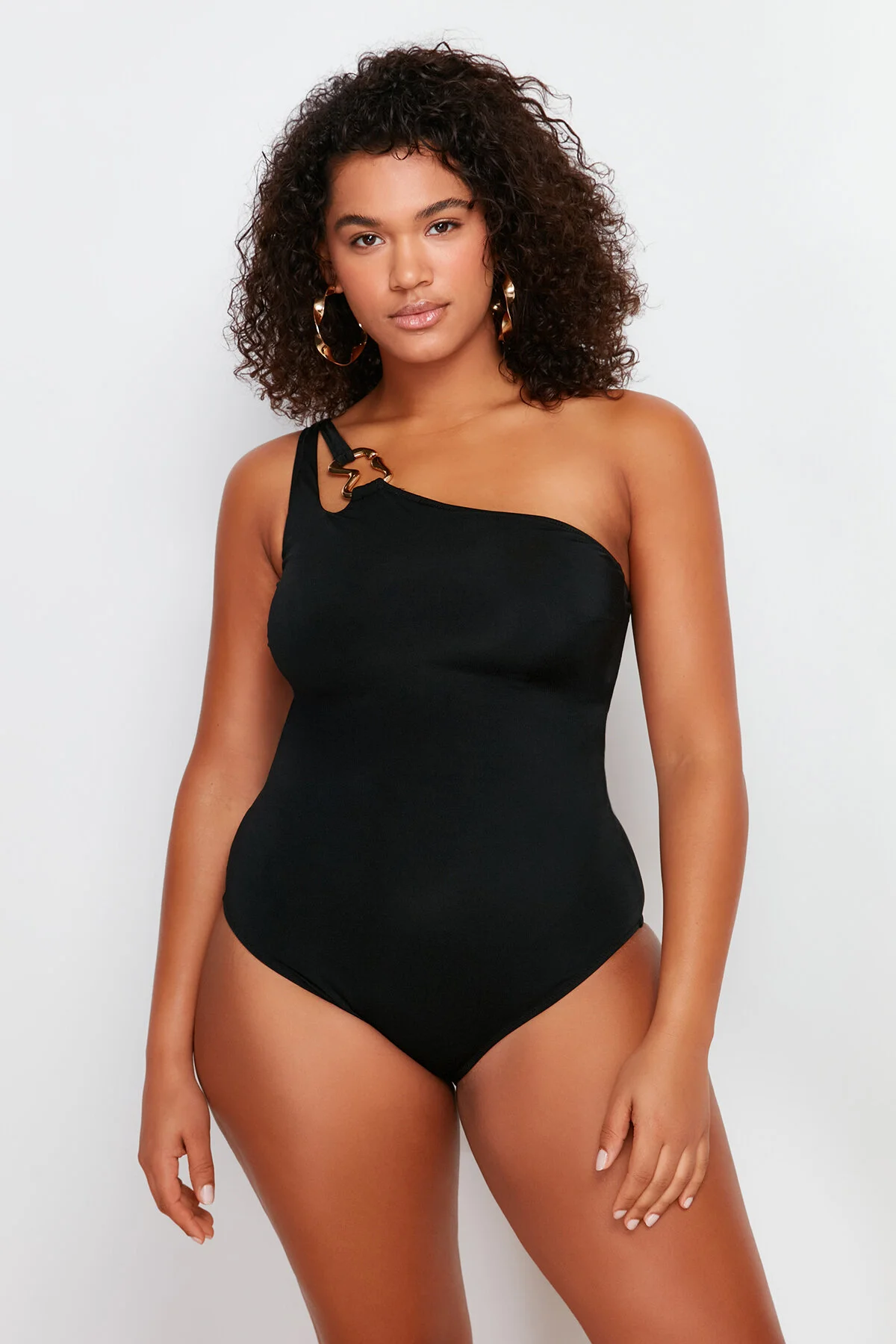 Trendyol Curve  Schwarzer Badeanzug mit einer Schulter TBBSS24AM00009