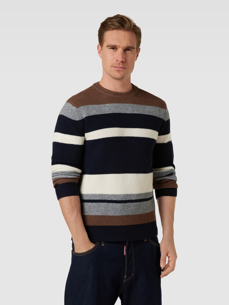 Strickpullover mit Streifenmuster Modell 'harvey' in marineblau