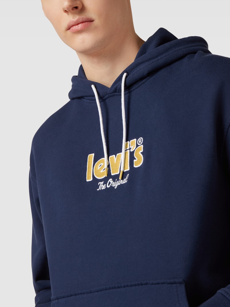 Relaxed Fit Hoodie mit Label-Patch in dunkelblau