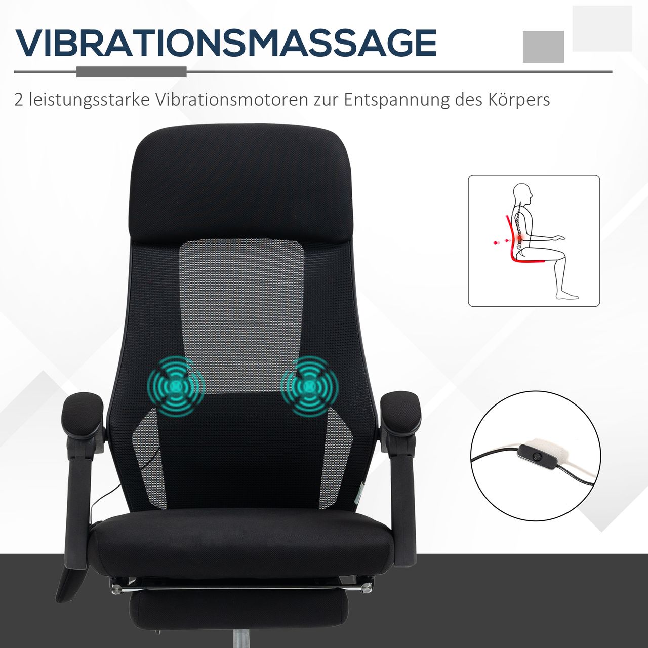 Vinsetto Bürostuhl mit Massagefunktion, Massagestuhl mit Liegefunktion, Mesh