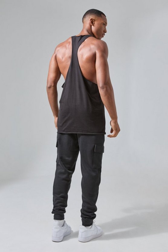 Man Active Jersey-Tanktop mit rohem Saum