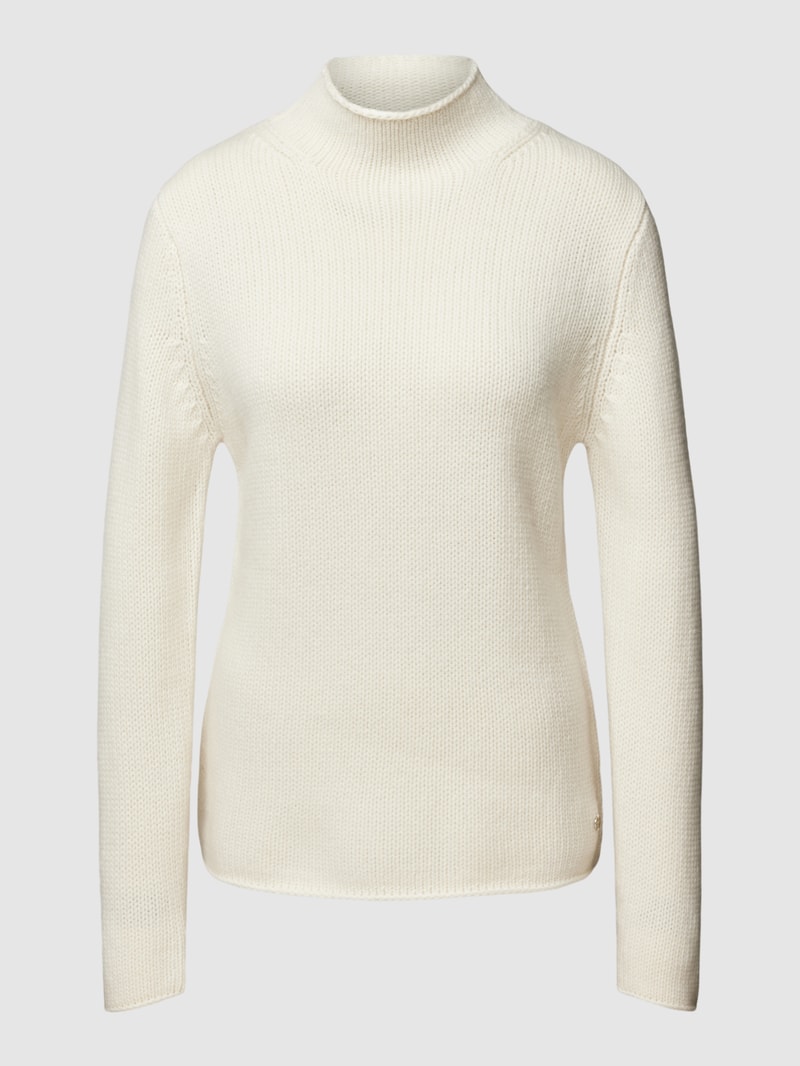 Strickpullover mit Stehkragen Modell 'Basic' in offwhite